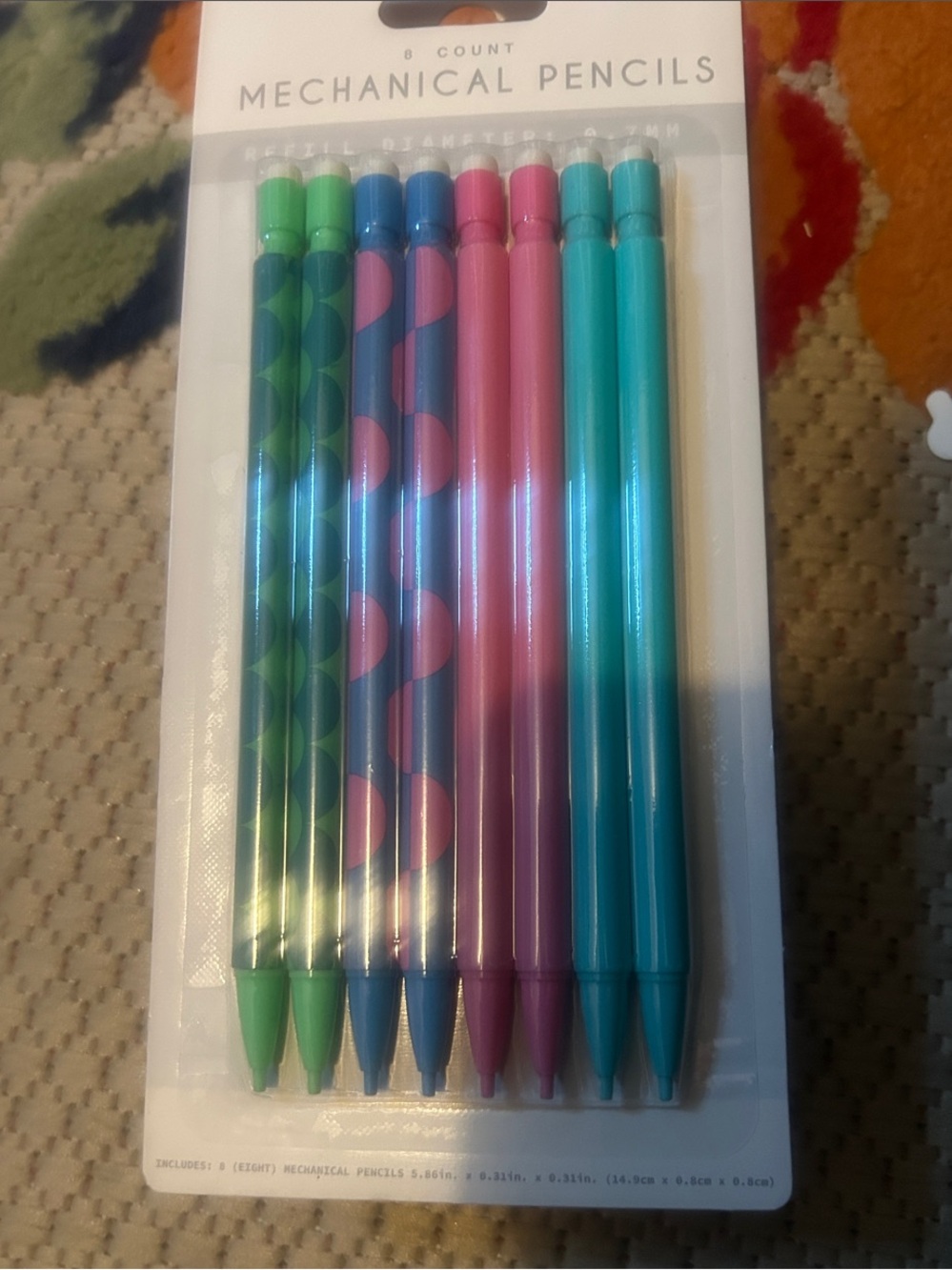 Set of 8 Colorful Mechanical Pencils - Green Pink Blue Teal 5pack bundle